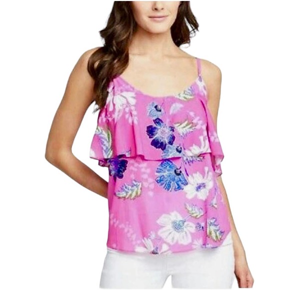 Rachel Roy Pink Floral Ruffled Tank Top - Picture 1 of 6